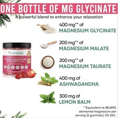 Adndale Magnesium Glycinate Gummies 400mg With Ashwagandha Sugar Free 180 Ct