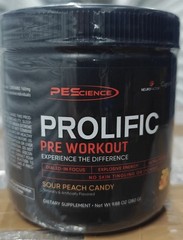 PEScience Prolific Pre-Workout Sour Peach Candy🍑 🍬 40 Servings (1 scoop serv)