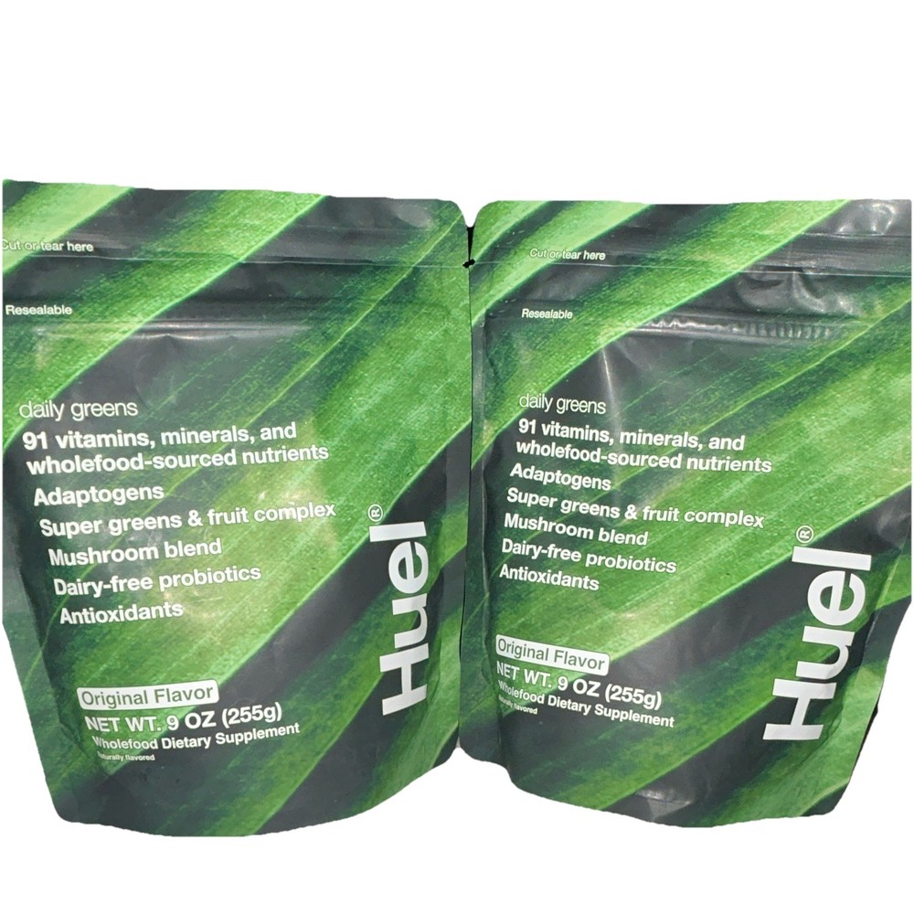 (2) Huel Daily Greens Wholefood Supplement Powder Dairy-Free Original Flavor 9oz