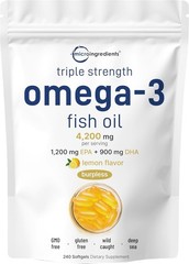 Triple Strength Omega-3 Fish Oil 4200mg Softgels – Lemon Flavor & Burpless, 2…