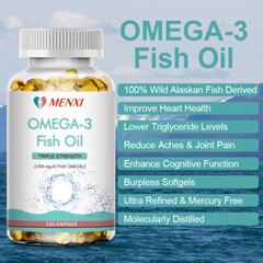 120Pills Omega 3 Fish Oil Capsules 3x Strength EPA & DHA Highest Potency 2160mg