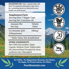 Pure Mountain Botanicals CoQ10 100mg Softgels – Coenzyme Q10 Ubiquinone – Vegan