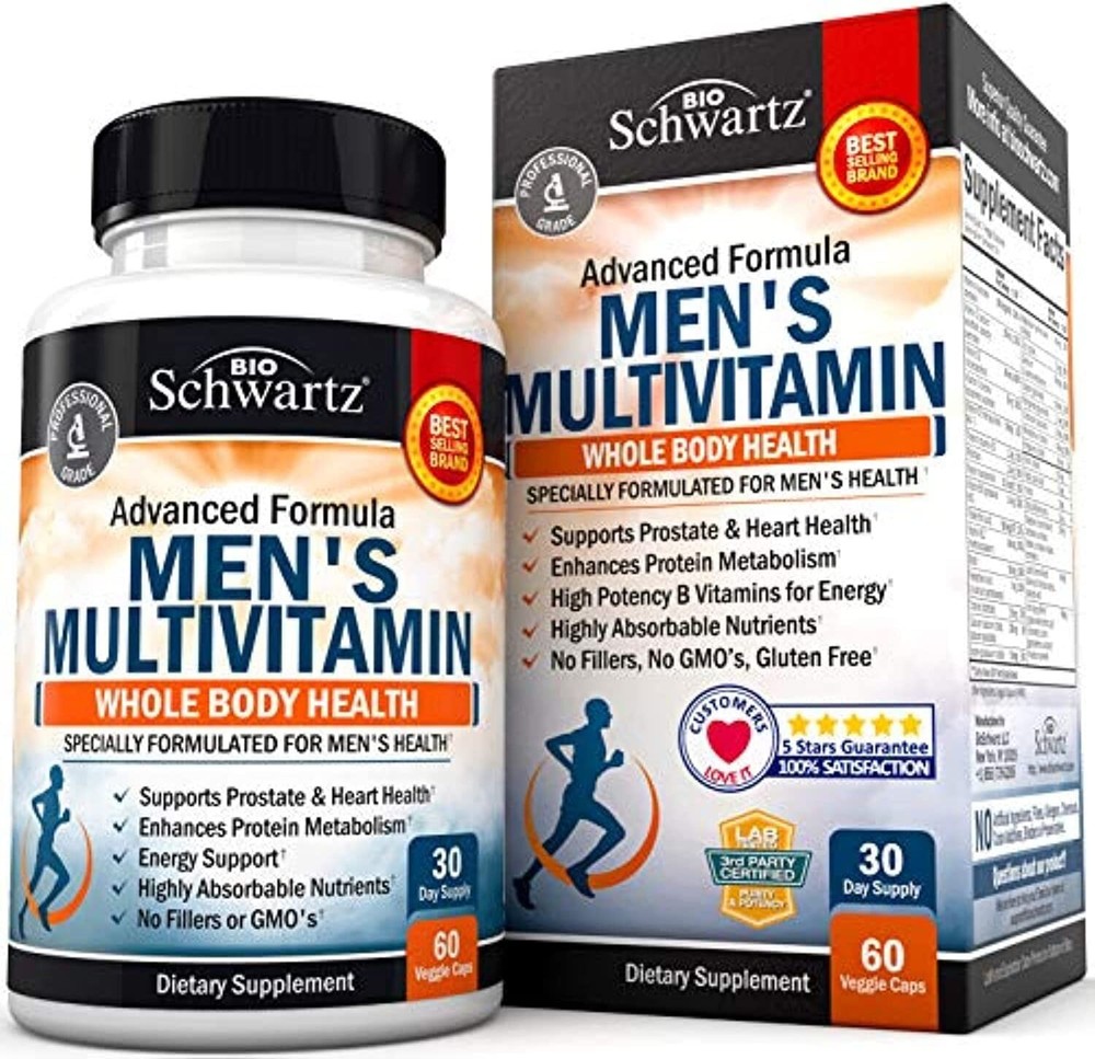 Men’s Multivitamin Advanced Formula, Zinc, Vitamins A, B, C, D3, E Daily, 60 ct