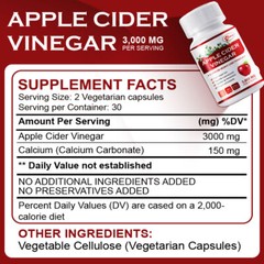 Apple Cider Vinegar Capsules 3000mg with The Mother Weight Loss,Fat Burner Caps
