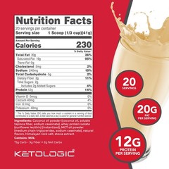 KetoLogic Keto Meal Replacement Shake Powder (Vanilla) (20 Servings)