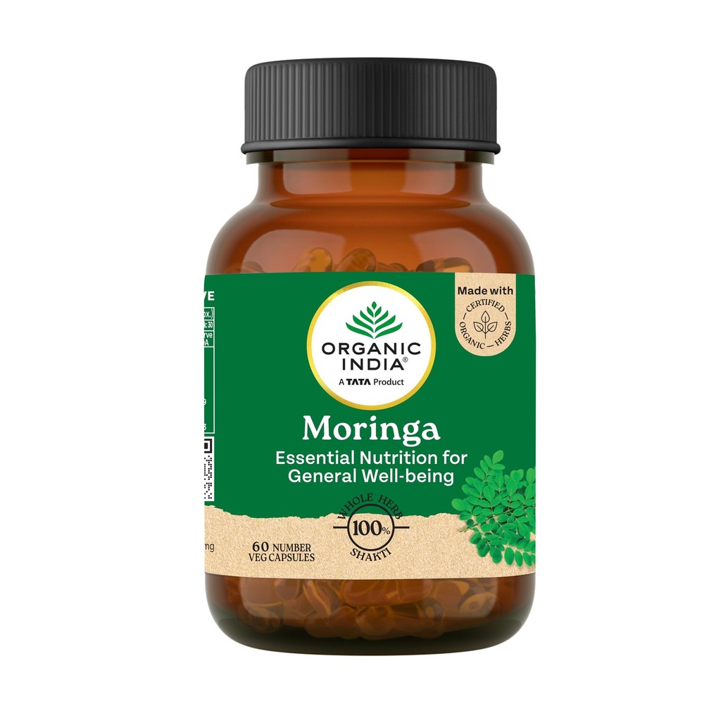 Organic India Moringa 60 Capsules Bottle with free Moringa capsule sample