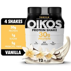 Oikos Protein Shake, Shelf Stable, Vanilla, 30g Protein, 12 fl oz, 4 Count​ Bott