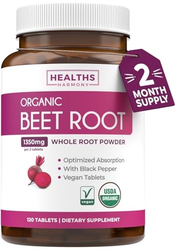 Usda Organic Beet Root Powder 120 Tablets 1350mg Beets Per Serving Black Pepper