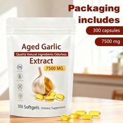 Odorless Garlic 7500mg Per Servings, 300 Softgels | 2 Years Aged Garlic Extra…