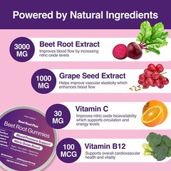 Beet Root Plus Gummies ~ Promotes Blood Flow & Aerobic Performance…