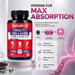 Nutrabud Multi Collagen Complex 90 Tabs | All 5 Collagen Types | Unflav