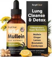 RESPICLEAR All-Natural Mullein Drops with Ginger & Lemon for Lung Cleanse and…