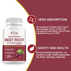 Beet Root 20:1 Extract 8000mg Capsules- Brain, Heart & Blood Pressure Support