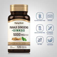 Panax Ginseng Capsules | 5000 mg | 120 Count | Non-GMO | by Piping Rock