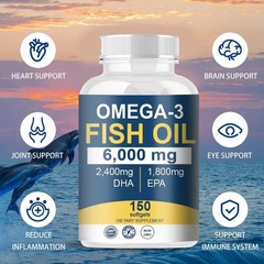 Omega 3 mg Fish Fat 6000 3 with Maximum DHA EPA – Boosts Brain, Liver,immune