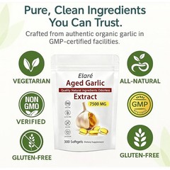 3PCS Elare Aged Garlic Extract, 300 Softgels, 7500mg Odorless| Heart & Immune