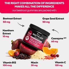 Beet Root Gummies – Beetroot Supplement with CoQ10, Grape Seed, Vitamin C, B1…