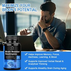 Brain Booster Nootropic Supplement Support Focus Energy Memory & Clarity 60Pills
