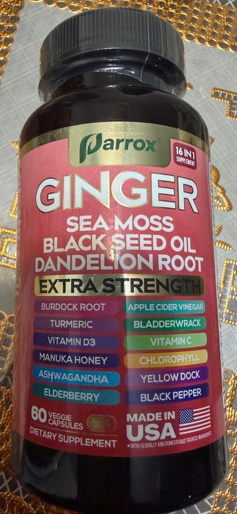 Parrox Ginger Sea Moss Black Seed Dandelion Turmeric 60 Veggie Caps Exp 09/2026
