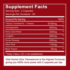 Ultra Testosterone Booster, 120 Capsuels x 5 Bottles,Stamina, Sexual Function