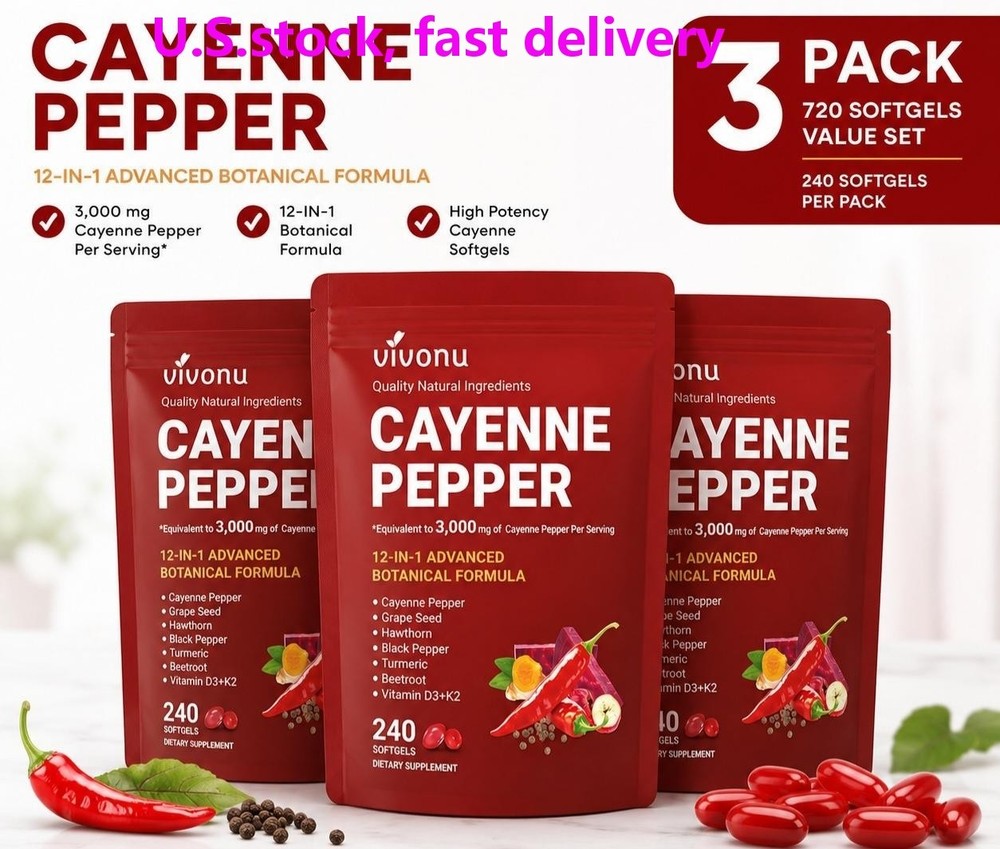 3 Pack Cayenne Pepper Softgels Daily Wellness Support with Vitamins