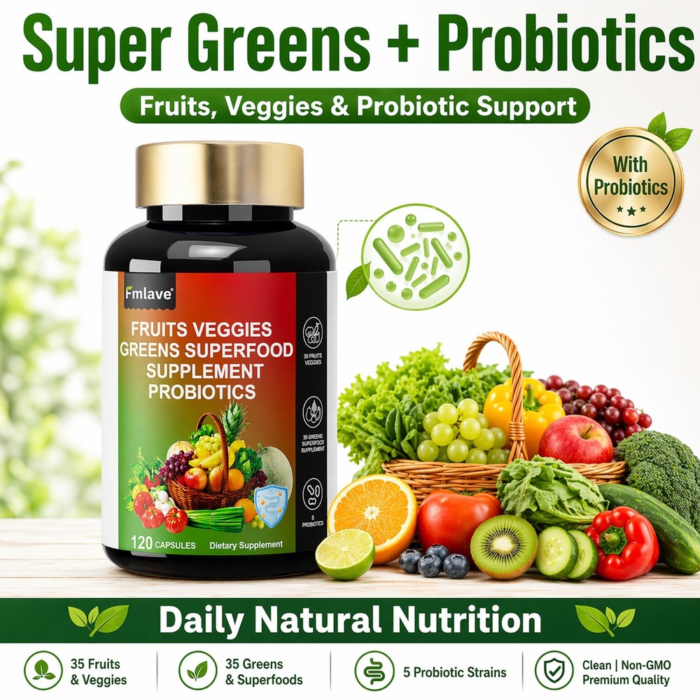 Super Fruit & Vegetable Supplements – Organic Whole Superfood & Probiotics 120ct