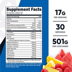 Pre-Workout Complex Powder – Fruit Punch Flavor, 30 Servings, Vegan, Non-GMO, Gl