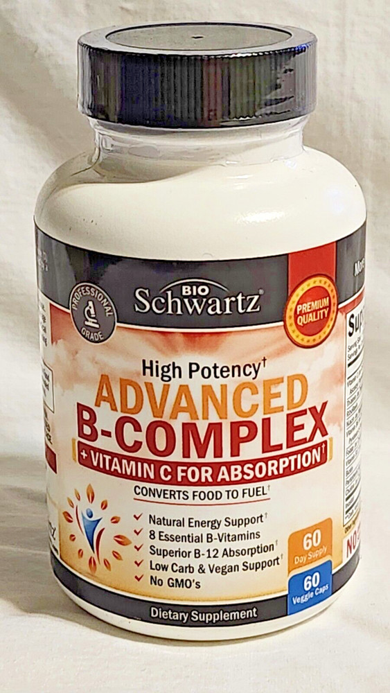 BioSchwartz High Potency Advanced B Complex+Vitamin C-60 capsules-NEW-Exp 3/2026