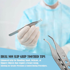 Premium Quality Adson Tissue 1X2Teeth Forceps 4.75″, Curved, Fenestrated Grip, S