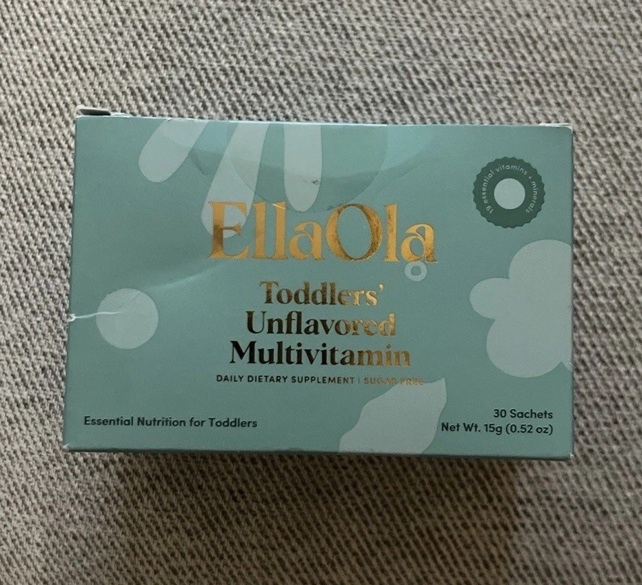 EllaOla Toddler Multivitamin Unflavored Sugar-Free Vegan 30 Ct Non-GMO BB 2027