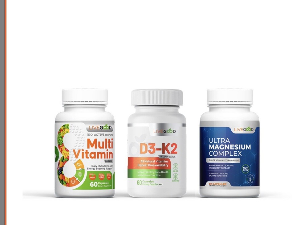 LiveGood Daily Essentials Pack Multi Vitamin D3-K2 Magnesium 3pcs Men Women New