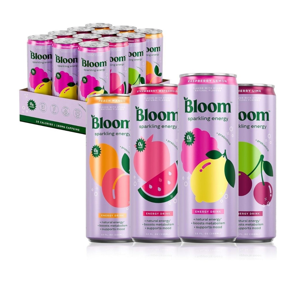 Bloom Nutrition Sparkling Energy Drink – Variety Pack – Natural Caffeine, Zero S