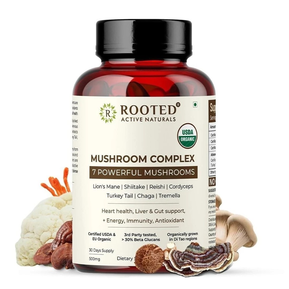 Rooted Active’s 7-in-1 Mushroom Complex, Lion’s Mane, Reishi (60 Caps) R053