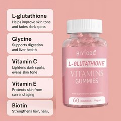 BIYODE Glutathione Gummies Vegan Skin Glow with Biotin L-Glutathione VitC 60′