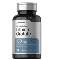 Horbaach Lithium Orotate, 2 PACK, 130 mg from 5 mg of Lithium, 180 Capsules