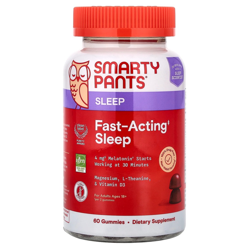 2 X SmartyPants, Sleep, Fast-Acting Sleep Gummies, For Adults Ages 18+, Blueber