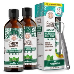 GuruNanda Starter Pulling Oil Mouthwash for Natural Teeth 8 Fl Oz (Pack of 2)