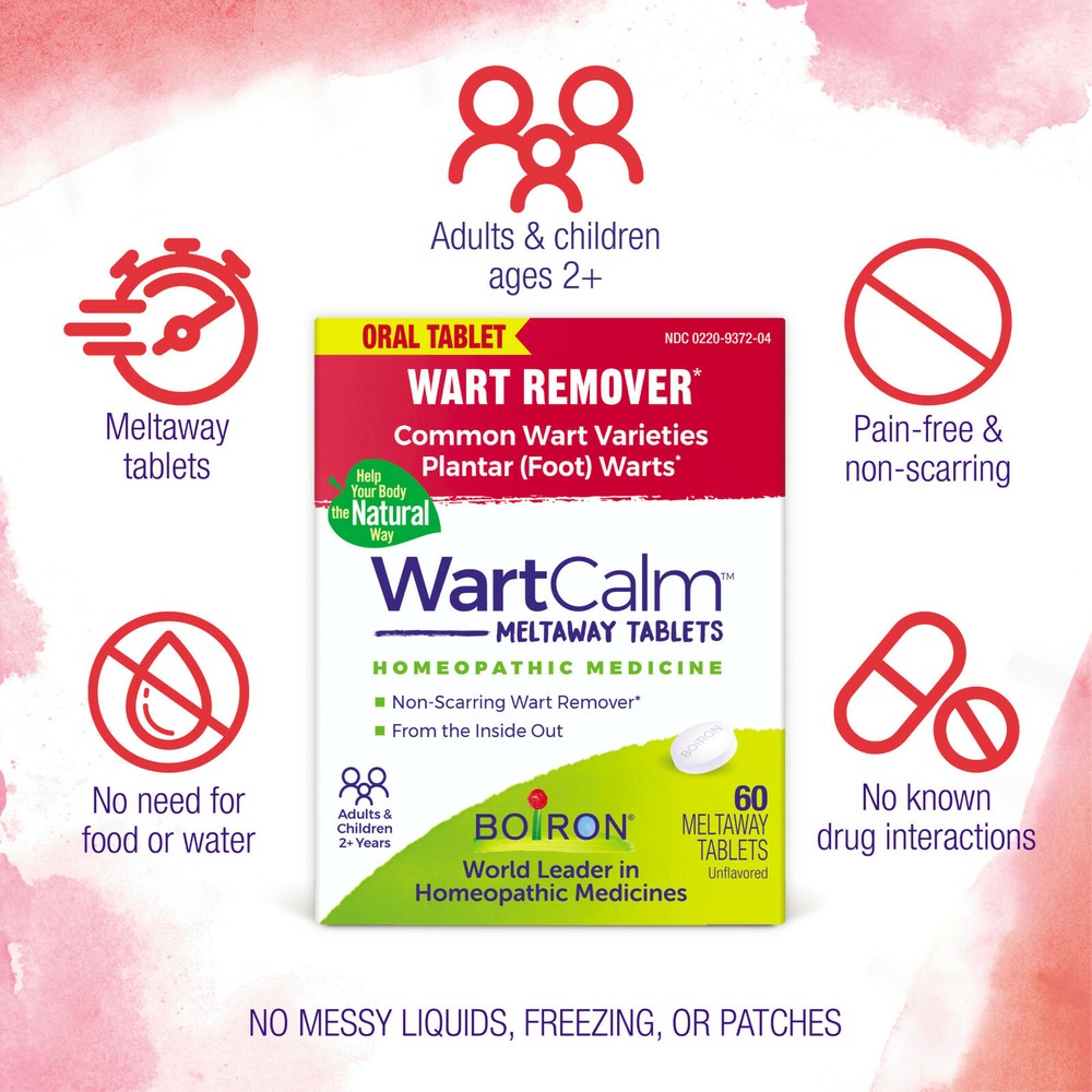 Boiron Wart WartCalm – 60 Chewable Meltaway Tablets – Newest Expisration