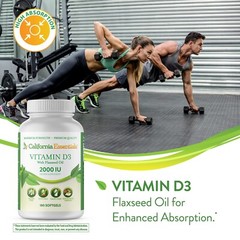Vitamin D3 2000iu (50mcg) Enhanced with Flaxseed Oil (180 Softgel)