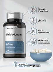 Molybdenum Supplement | 500mcg | 200 Capsules | Amino Acid Chelate | by Horbaach