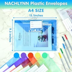 18 Pack Plastic Envelopes Plastic Folders with Snap Closure, 18 pcs Multicolor