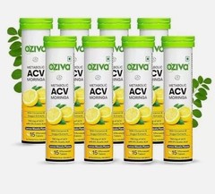 OZiva ACV Moringa 15 Effervescent Tablets -Lemon Masala, Pack of 8 (120 Tablets)