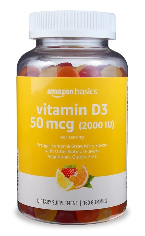 Amazon Basics Vitamin D3 2000 IU Gummies, Orange, Lemon 160 count (Pack of 1)