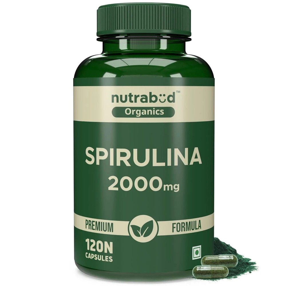 Nutrabud Organics Spirulina Capsule 2000mg per Serving 120 Veg Capsules j111