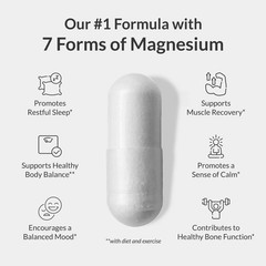 Magnesium Complex Supplement Capsules Sleep Muscle Support 60 Count Bottle