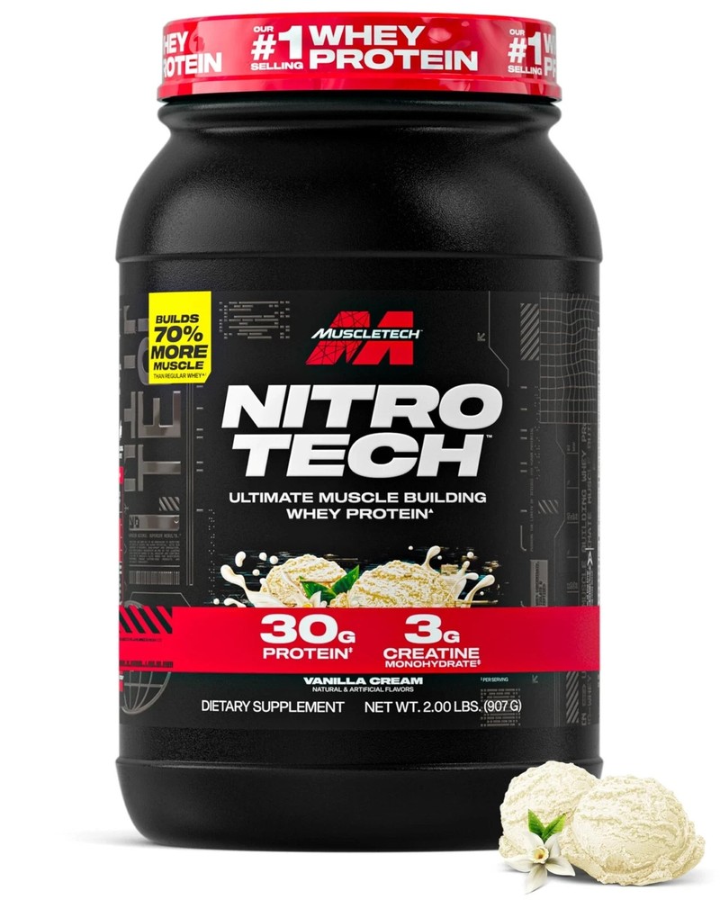 Muscletech-Nitro Tech Whey Protein Powder (Vanilla 2.2 Pound (22 Serv), Vanilla