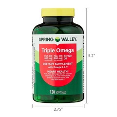2 Pack Spring Valley Triple Omega Softgels Heart Joint & Skin Health, 120 Count