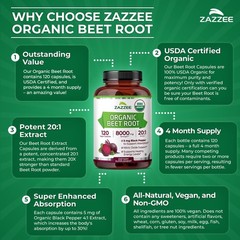 Organic Beet Root 20:1 Extract Capsules 120ct Nitric Oxide Support Vegan/USA