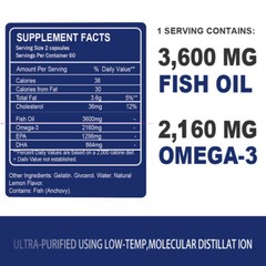 3600mg Omega 3 Fish Oil Capsules 3x Strength EPA & DHA, Highest Potency 360Pills