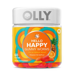 OLLY Hello Happy Gummy Worm Supplements with Vitamin D and Saffron – 60ct
